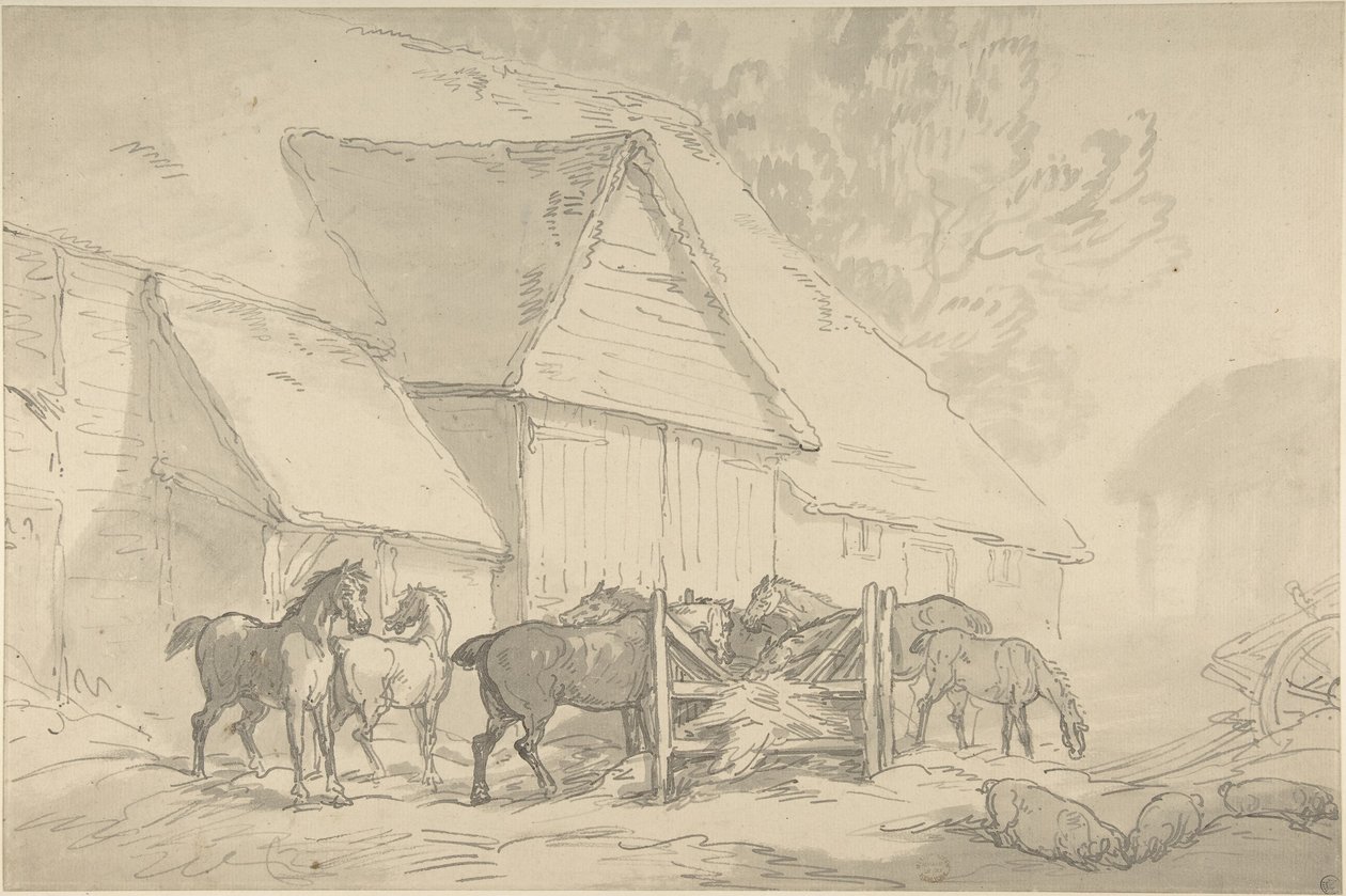 Stajnia z końmi autorstwa Thomas Rowlandson