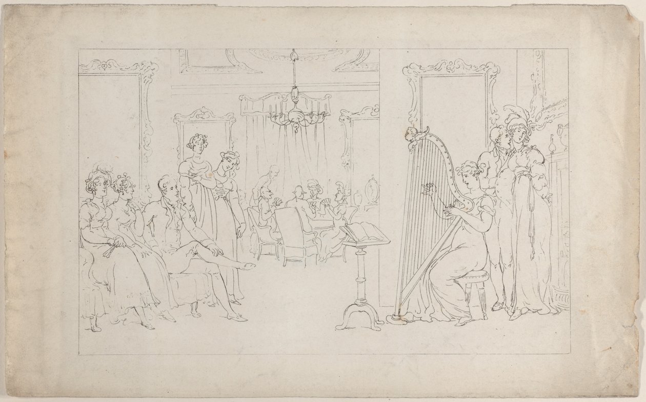Słodki jest głos, którego moce mogą poruszyć I wezwać do miłości serce włóczęgi..., 1 września 1817. autorstwa Thomas Rowlandson