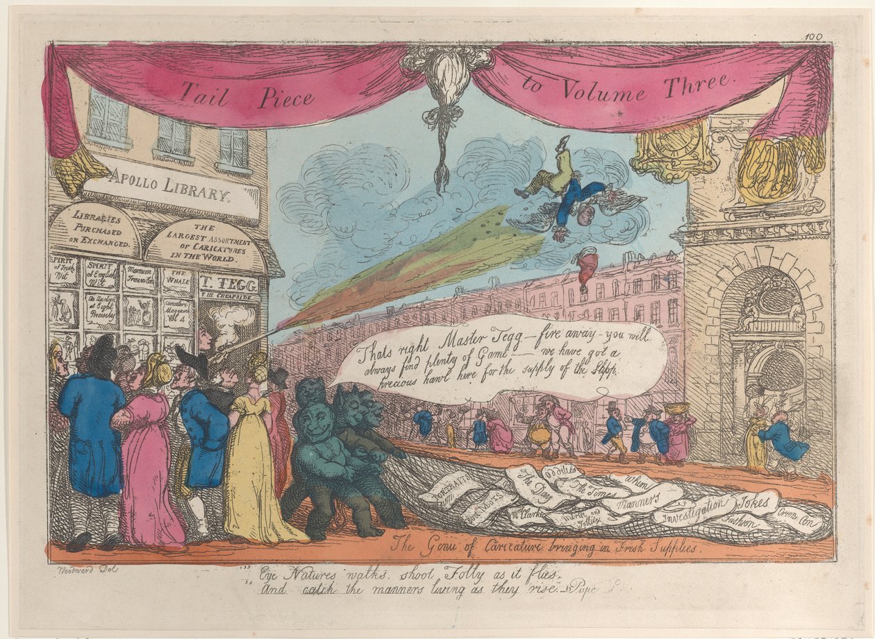 Kawałek ogona do tomu trzeciego: Genii karykatury przynoszące świeże zapasy, 1808-21., 1808-21. autorstwa Thomas Rowlandson
