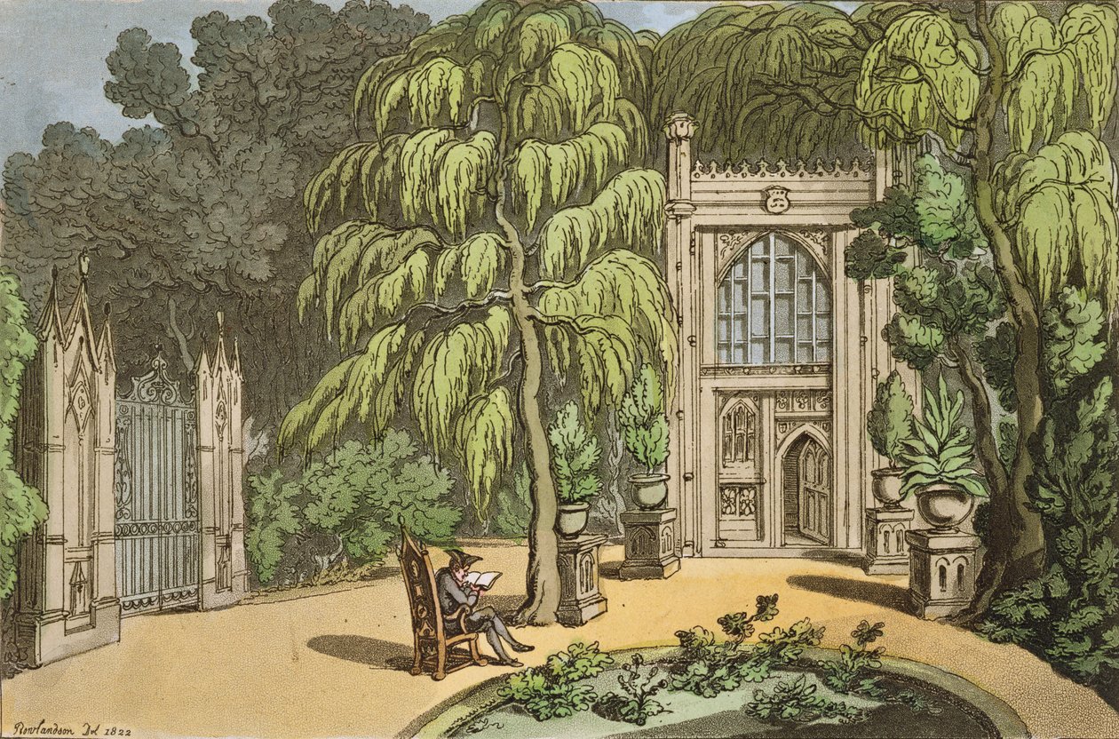 Świątynia w Strawberry Hill, z "Szkiców z natury", opublikowanych w 1822 r. (akwaforta ręcznie kolorowana) autorstwa Thomas Rowlandson