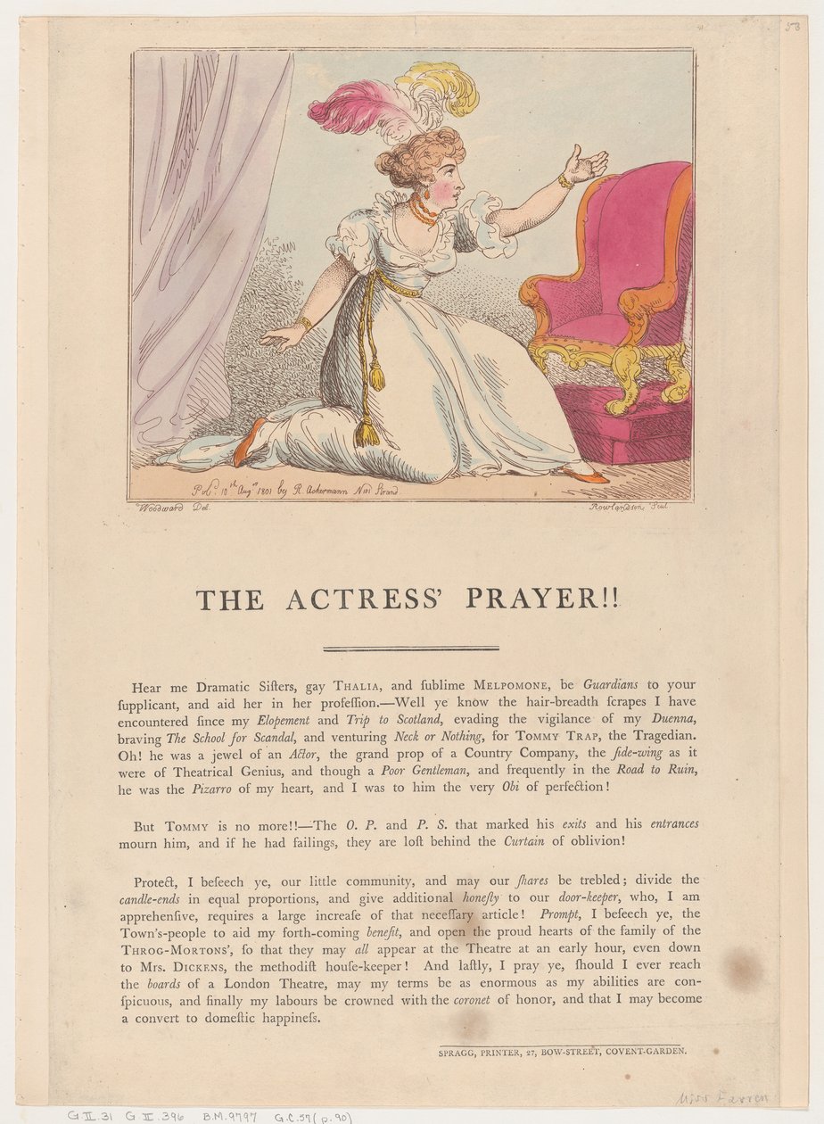 Modlitwa aktorki!!, 10 sierpnia 1801 r., 10 sierpnia 1801 r. autorstwa Thomas Rowlandson