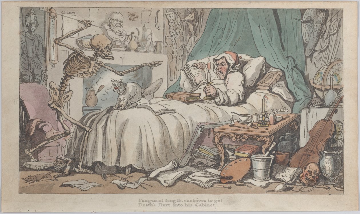 Ostatnia wola i testament antykwariatu z angielskiego Taniec śmierci, tom. I, tablica 2..., 1816. autorstwa Thomas Rowlandson