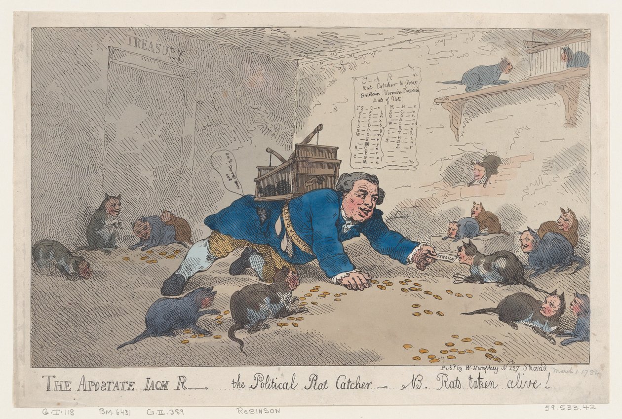 Apostata Jack Robinson, Polityczny łapacz szczurów-NB. Szczury wzięte do życia!, mar..., 1 marca 1784 r. autorstwa Thomas Rowlandson