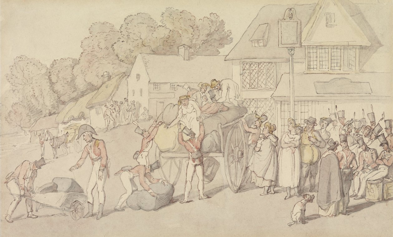 Przybycie oddziału milicji do gospody autorstwa Thomas Rowlandson