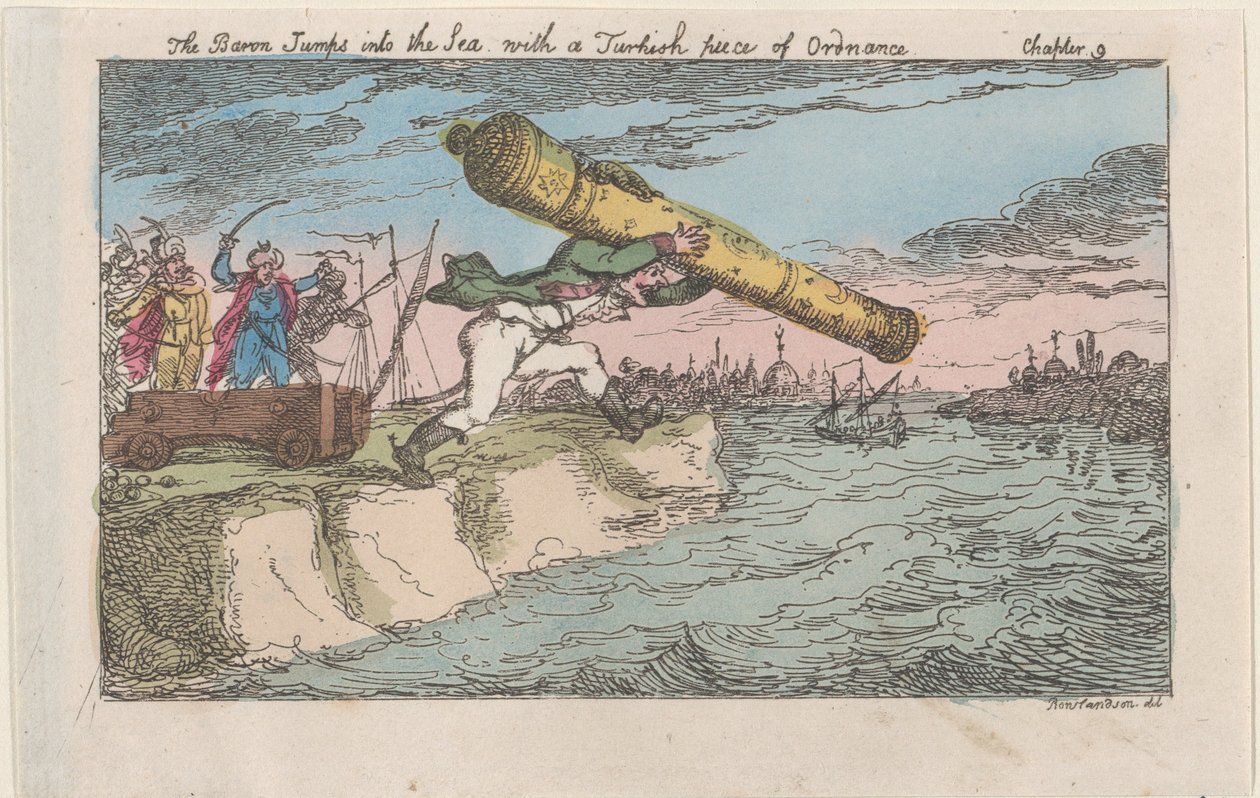 Baron skacze do morza z tureckim Ordnance, [1809], re..., [1809], wznowiony 1811. autorstwa Thomas Rowlandson