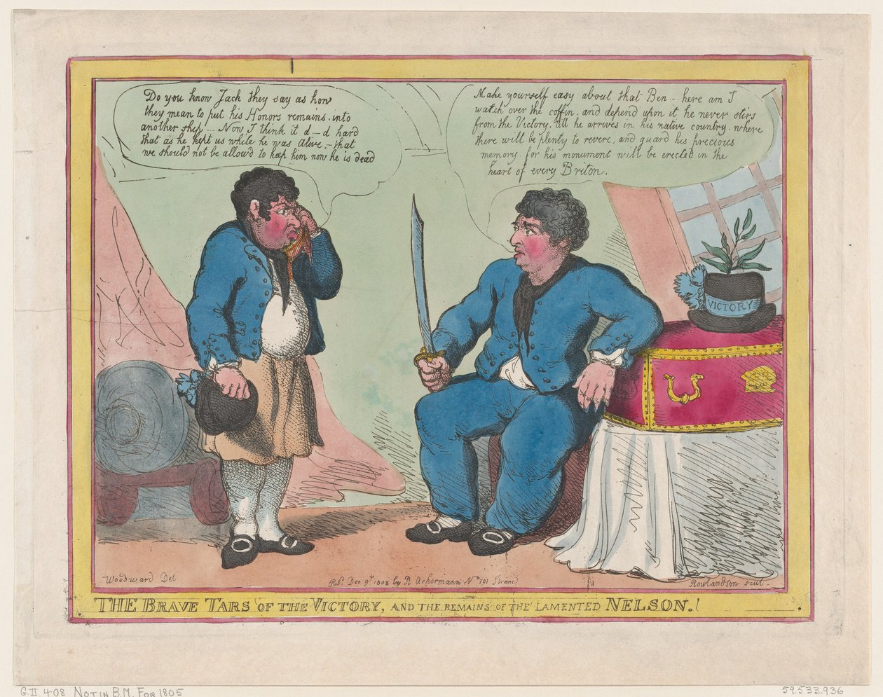 Dzielny Tars of the Victory i The Remains of the Lamented Nelson!, 1 maja 1806, 1 maja 1806. autorstwa Thomas Rowlandson