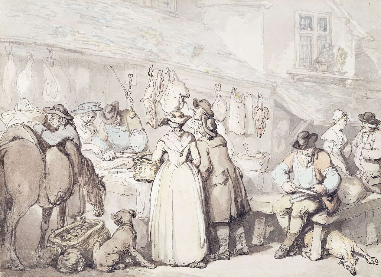 Stoisko rzeźników, targ Leadenhall, autorstwa Thomas Rowlandson