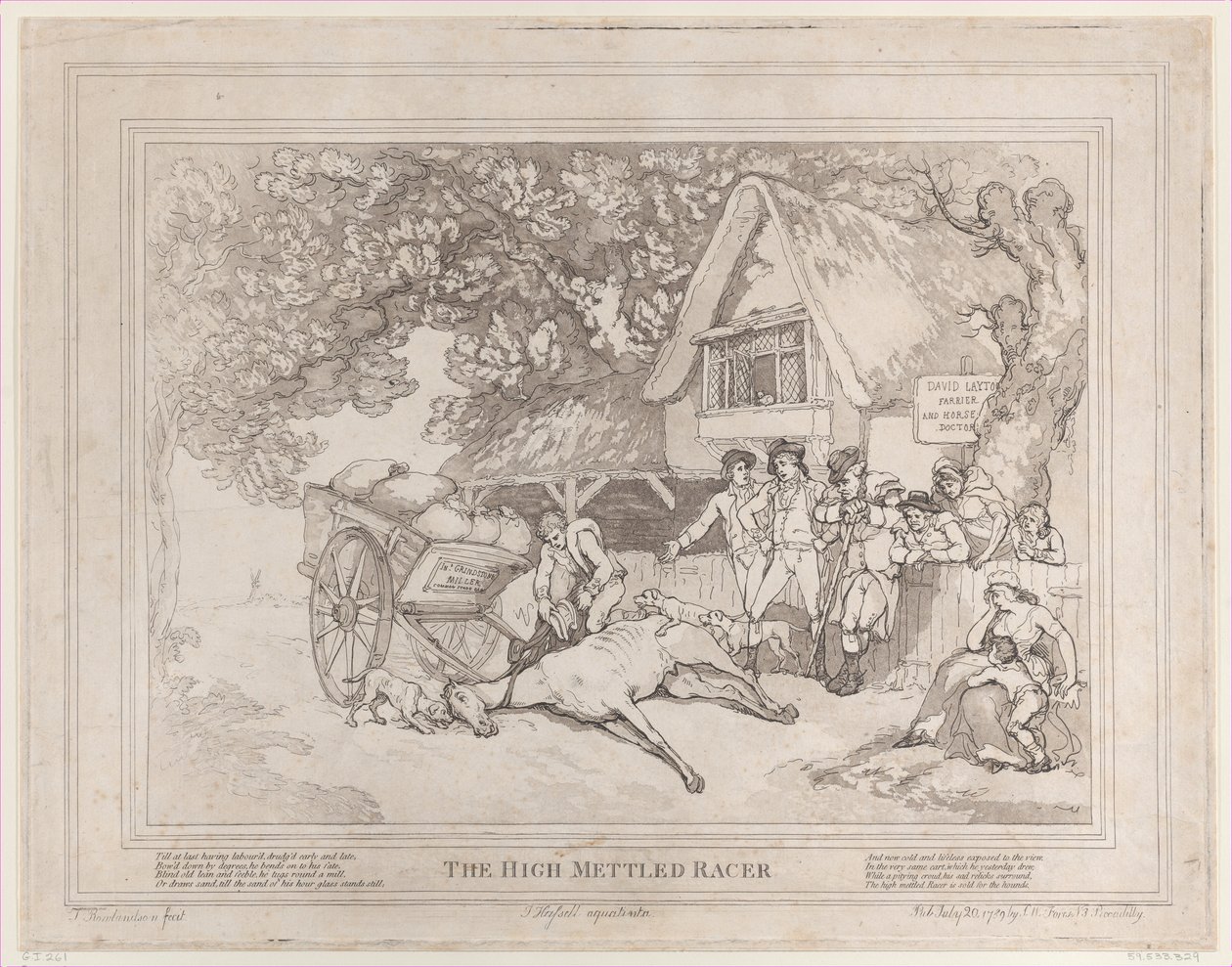 Koń powozowy z „Życia konia wyścigowego” lub „Szlachetny wyścigowiec”, 20 lipca..., 20 lipca 1789 autorstwa Thomas Rowlandson