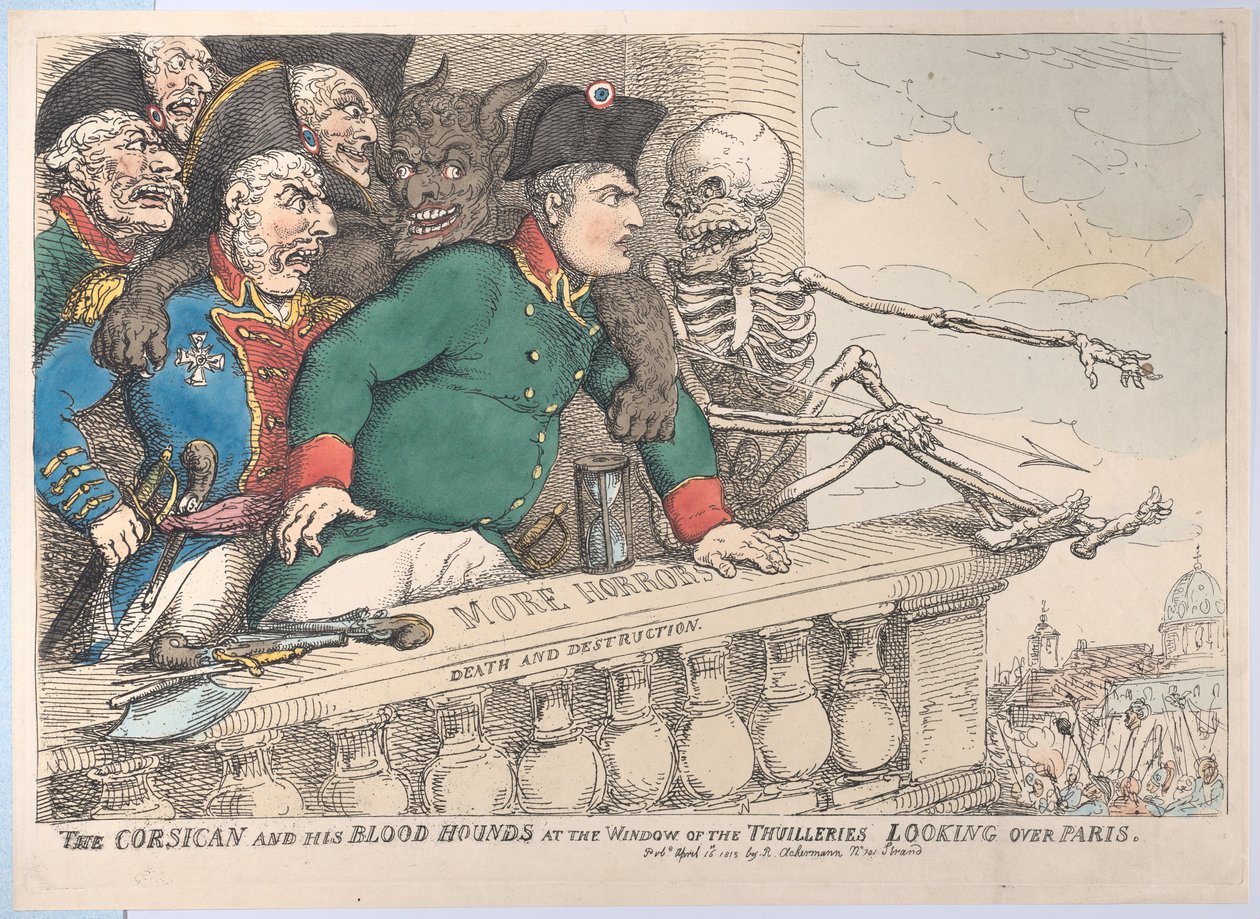 Korsykanin i jego ogary przy oknie Thuilleries patrząc na P..., 16 kwietnia 1815. autorstwa Thomas Rowlandson