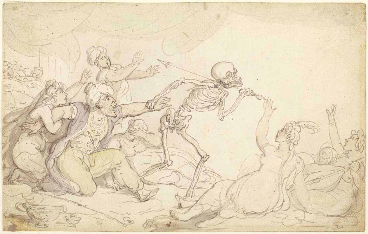 Taniec śmierci: Nabob schwytany w swoim haremie autorstwa Thomas Rowlandson