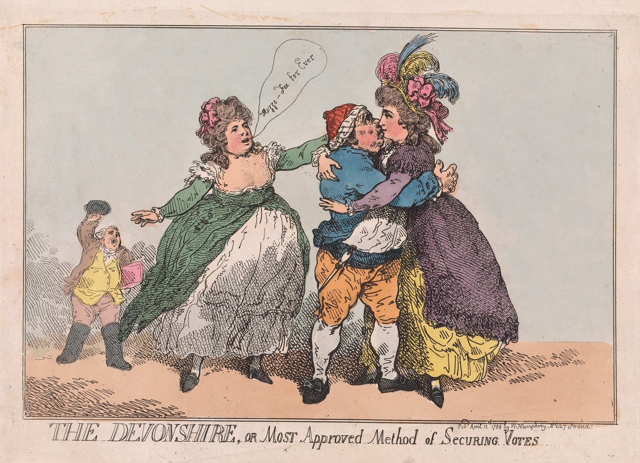 Devonshire, czyli najbardziej zatwierdzona metoda zabezpieczania głosów, wyd. 1784 (grawerowanie ręcznie kolorowane) autorstwa Thomas Rowlandson