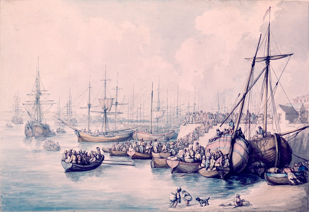 Wyokrętowanie rojalistów z Tulonu autorstwa Thomas Rowlandson
