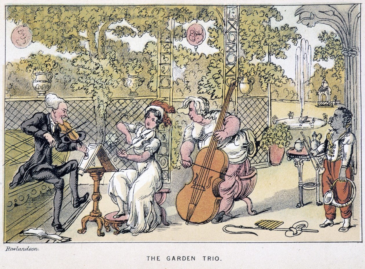 Doktor grający na skrzypcach: „Trio ogrodnicze”” – w „Trzech trasach Doktora Syntaxa: w poszukiwaniu malowniczej pociechy i żony”” Williama Combe, il. Rowlandson autorstwa Thomas Rowlandson