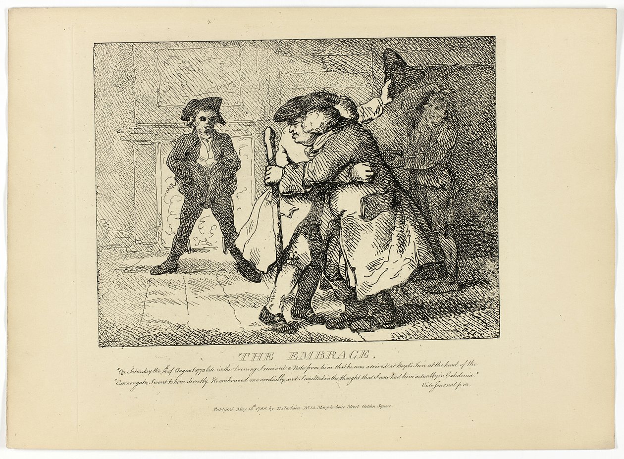 Uścisk, z podróży Boswella po Hebrydach autorstwa Thomas Rowlandson