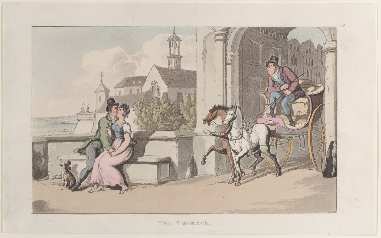Uścisk, z Journal of Sentimental Travels in Southern Provinces of France, ..., 1817-21. autorstwa Thomas Rowlandson