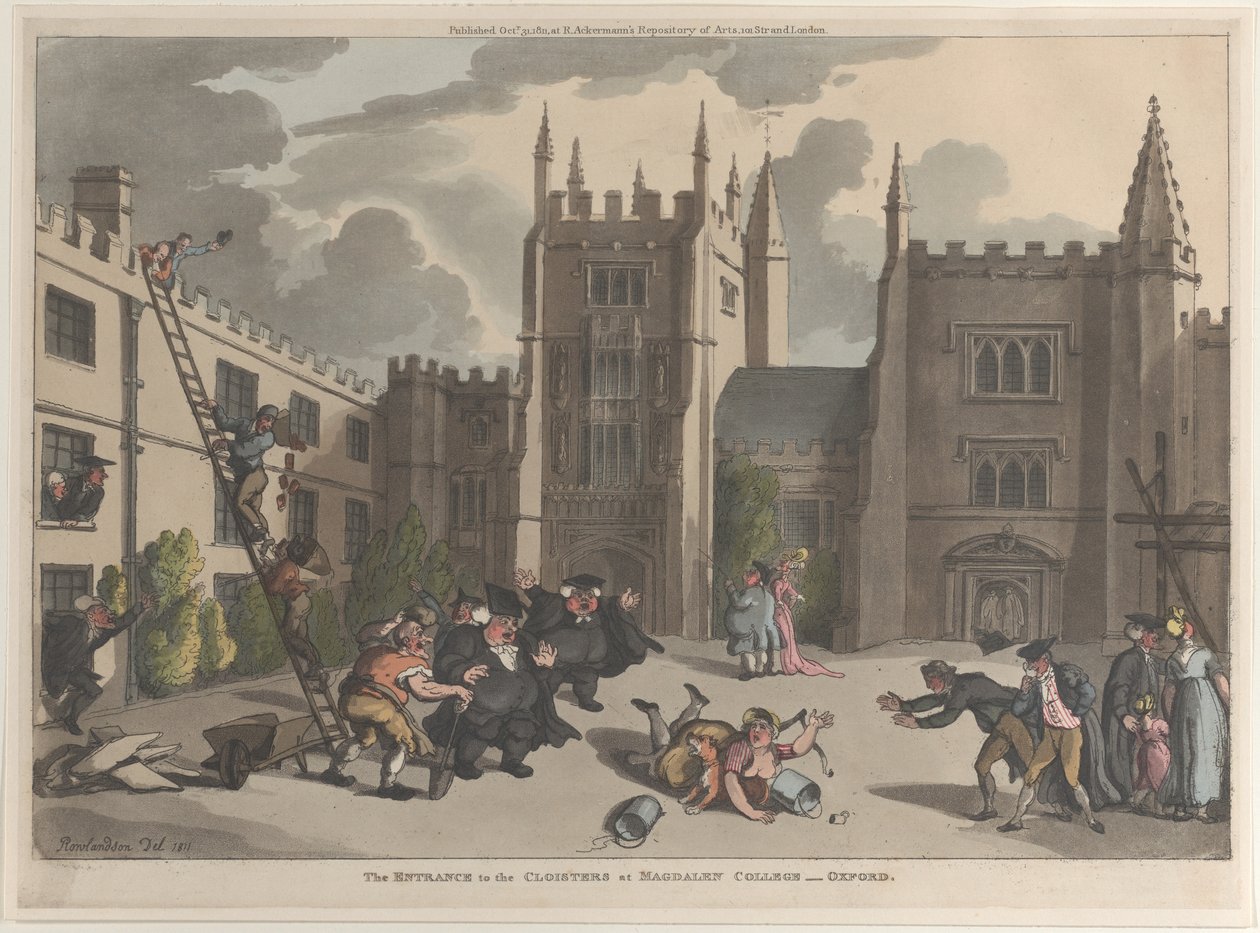 The Entrance to the Cloisters at Magdalen College, Oxford, 31 października 1811, 31 października 1811. autorstwa Thomas Rowlandson
