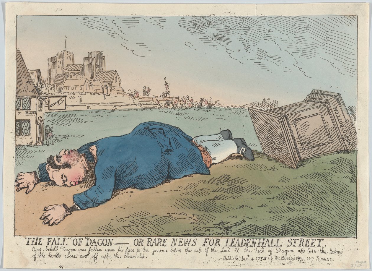Upadek Dagona – czyli rzadkie wieści dla Leadenhall Street, 4 stycznia 1784, 4 stycznia 1784. autorstwa Thomas Rowlandson
