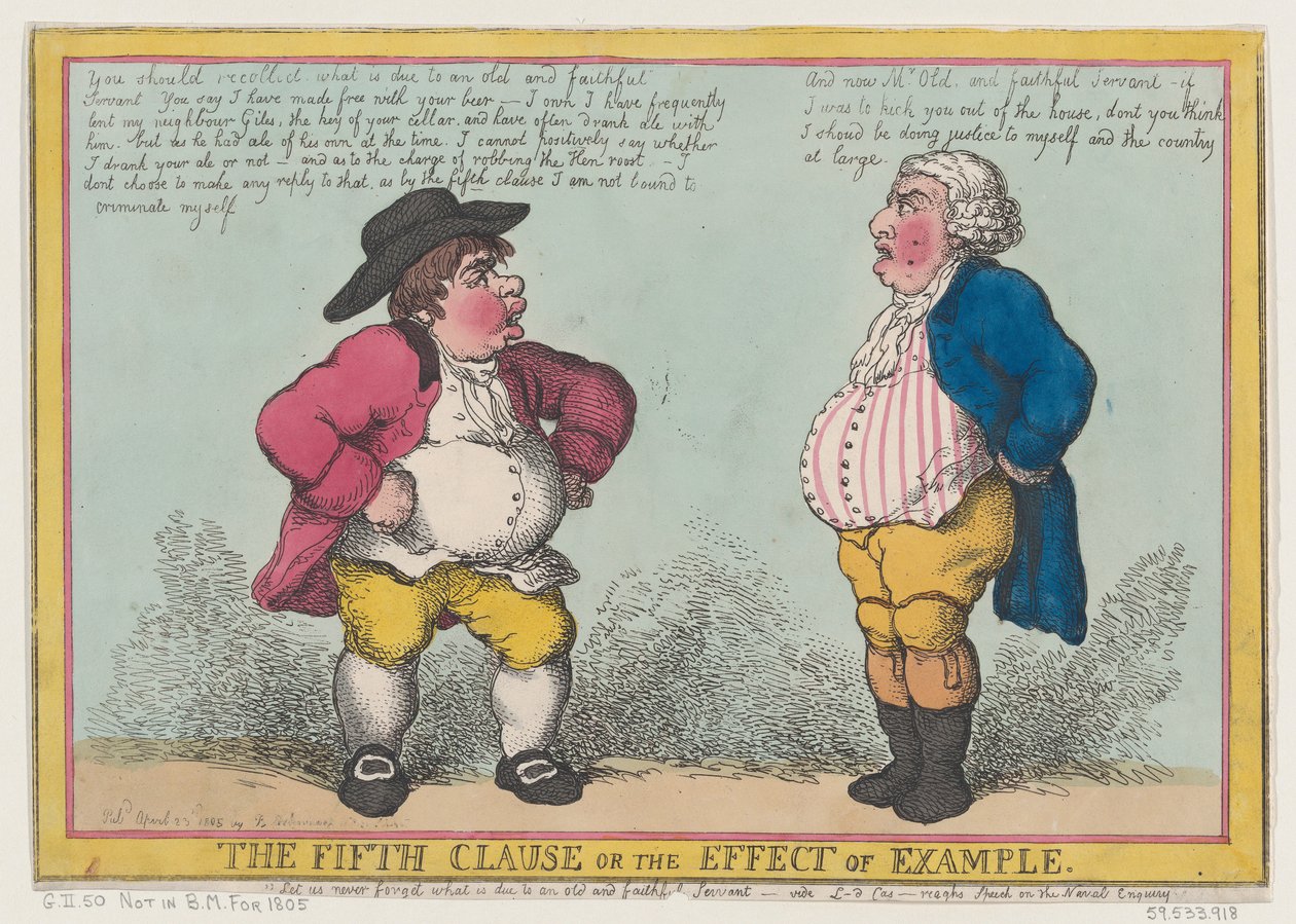 Klauzula piąta, czyli skutek przykładu, 23 kwietnia 1805, 23 kwietnia 1805. autorstwa Thomas Rowlandson