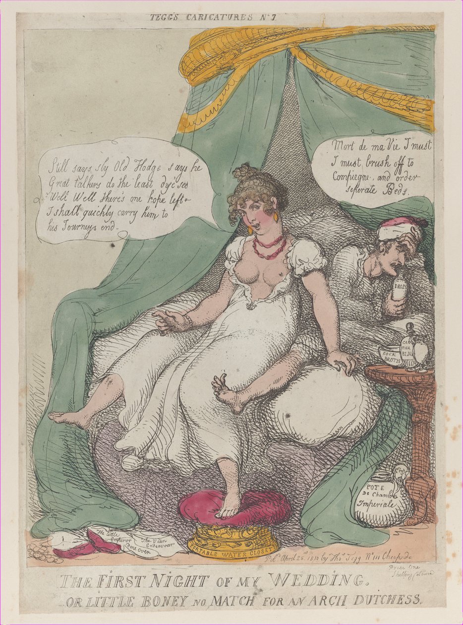 Pierwsza noc mojego wesela, czyli mała kostka nie pasuje do arcyksiężniczki, Ap..., 25 kwietnia 1810 r. autorstwa Thomas Rowlandson