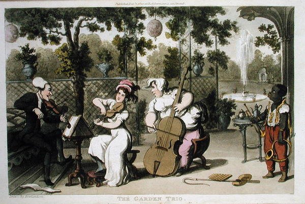 The Garden Trio, z „The Tour of Dr Syntax in search of the Picturesque”, William Combe, opublikowane w 1812 r. (akwatinta) autorstwa Thomas Rowlandson