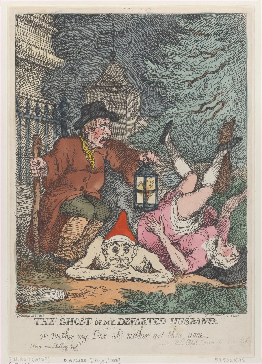Duch mego zmarłego męża, lub więdnij moją miłość, więdniesz odszedłeś, kwiecień 1 kwietnia 1808 r. autorstwa Thomas Rowlandson
