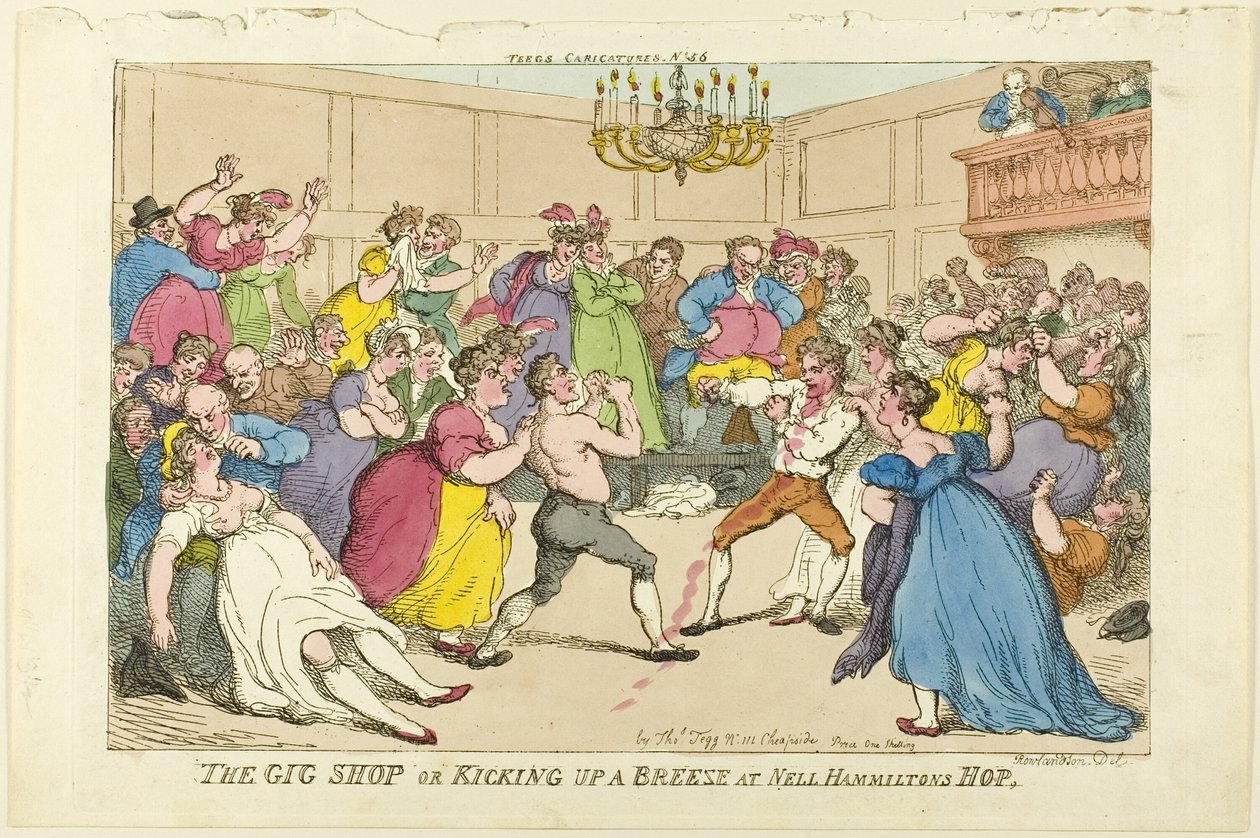 Sklep koncertowy lub Kopanie bryzy w Nell Hammiltons Hop autorstwa Thomas Rowlandson