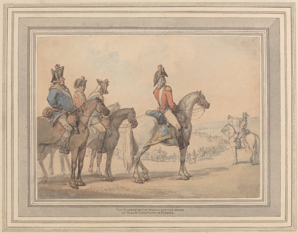 Strażnicy w marszu na kampanię księcia Yorku we Francji autorstwa Thomas Rowlandson