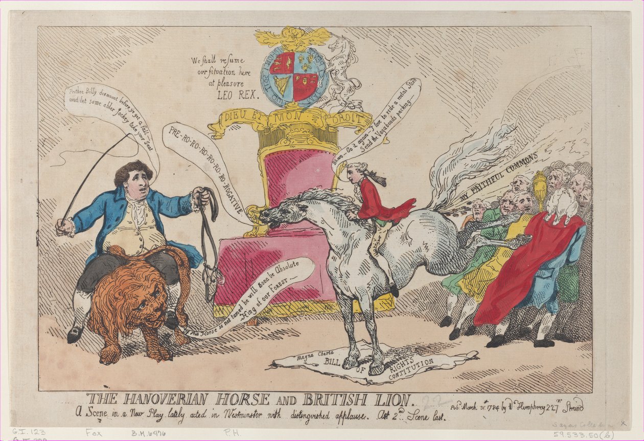 Koń hanowerski i lew brytyjski, 31 marca 1784., 31 marca 1784. autorstwa Thomas Rowlandson