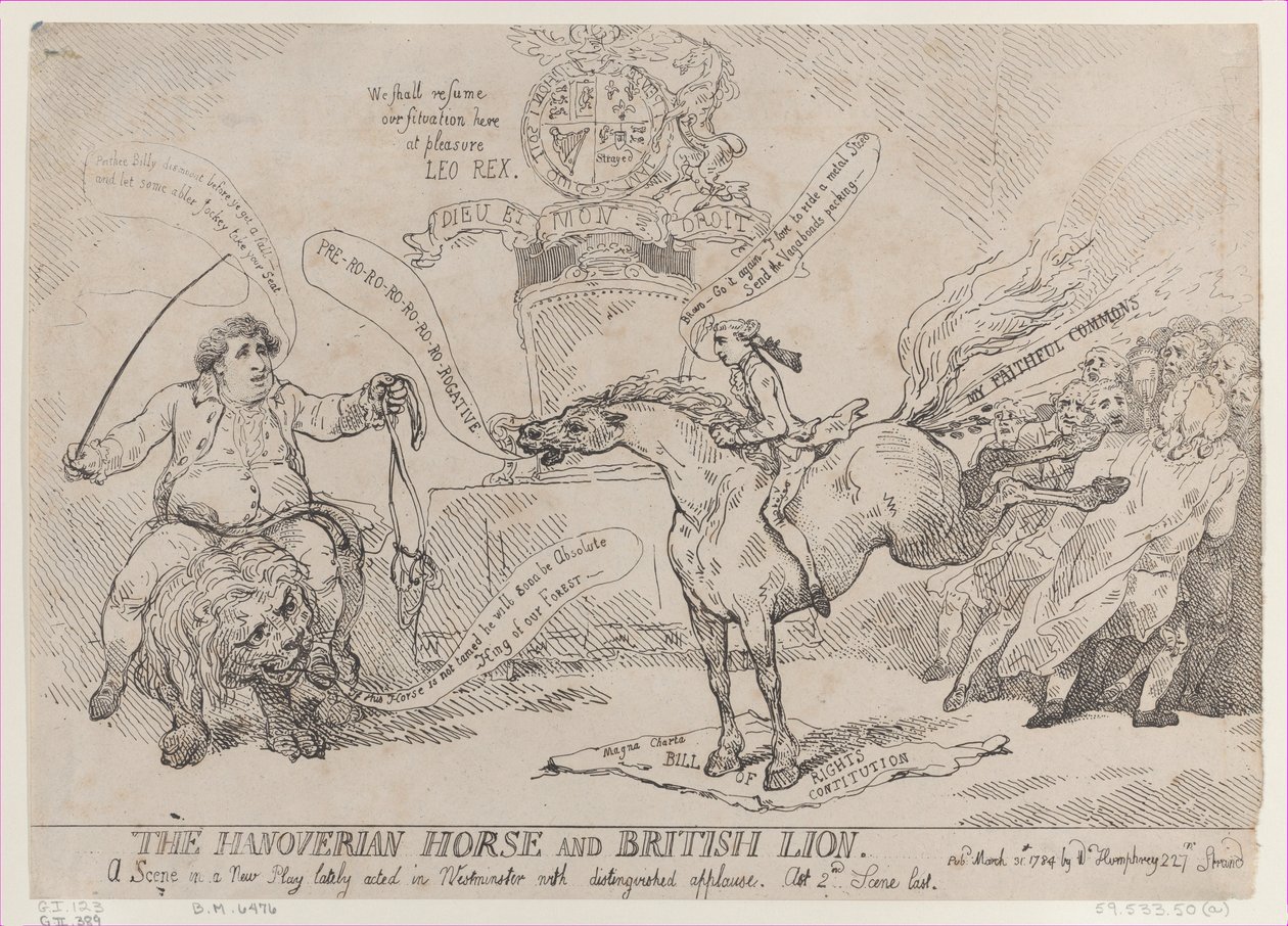 Koń hanowerski i lew brytyjski, 31 marca 1784., 31 marca 1784. autorstwa Thomas Rowlandson