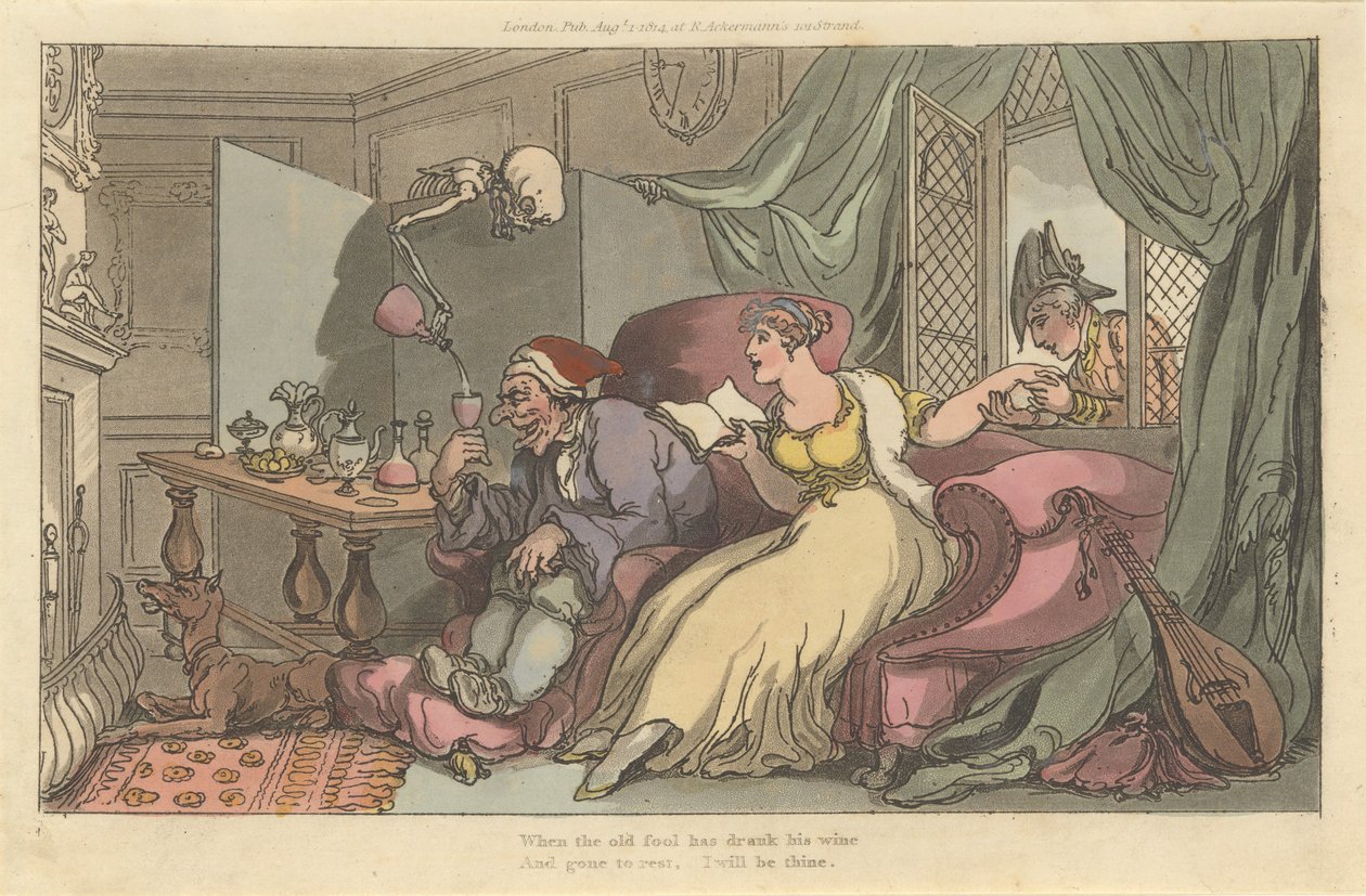 Miodowy księżyc Angielski taniec śmierci, płyta 13, 1 sierpnia 1814. autorstwa Thomas Rowlandson