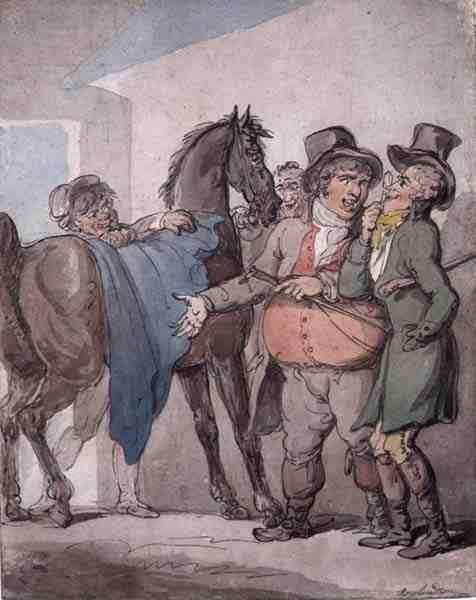 The Horse Deal (pióro, akwarela i ołówek na papierze) autorstwa Thomas Rowlandson