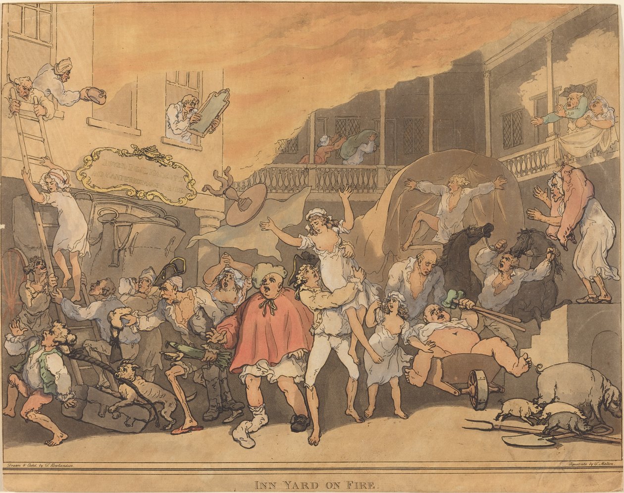 Podwórko gospody w ogniu autorstwa Thomas Rowlandson