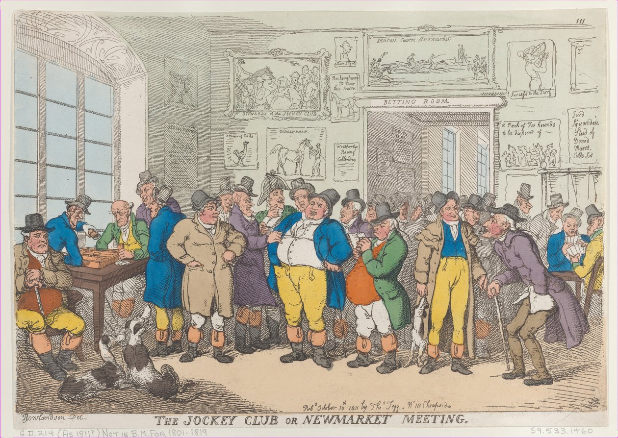 Spotkanie Jockey Club lub Newmarket, 10 października 1811, 10 października 1811. autorstwa Thomas Rowlandson