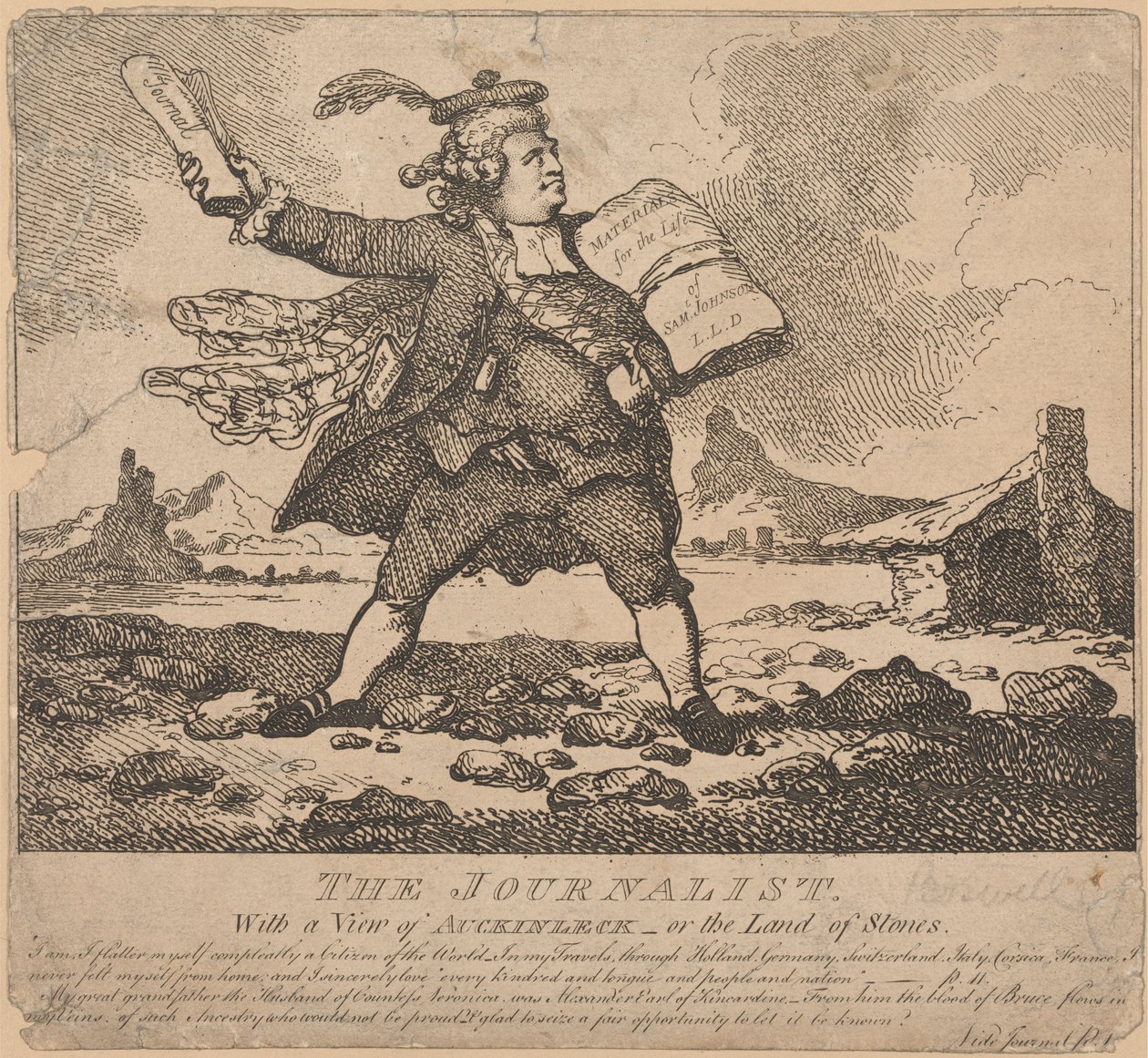 Dziennikarz, z widokiem na Auchinleck lub Krainę Kamieni autorstwa Thomas Rowlandson