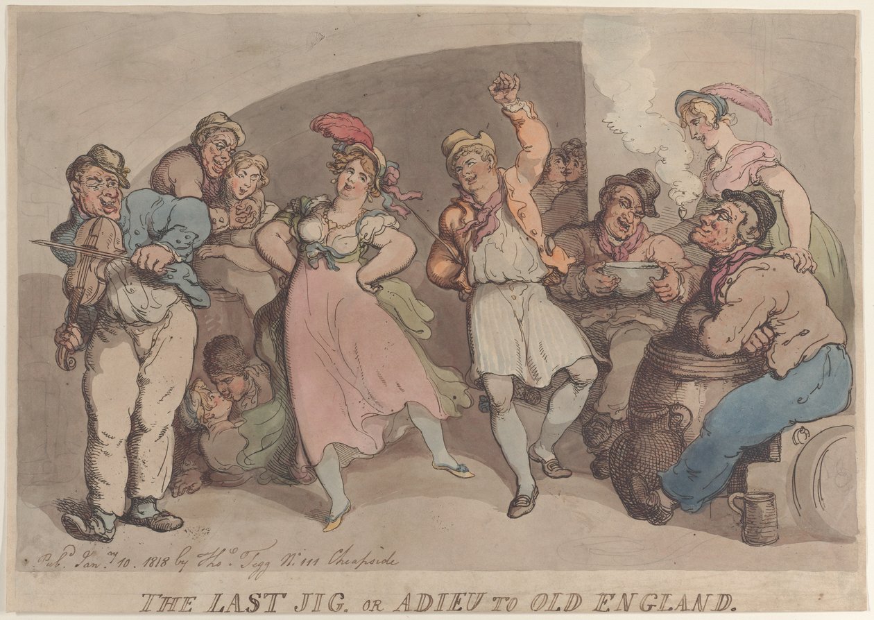 The Last Jig or Adieu to Old England, 10 stycznia 1818 r., 10 stycznia 1818 r. autorstwa Thomas Rowlandson