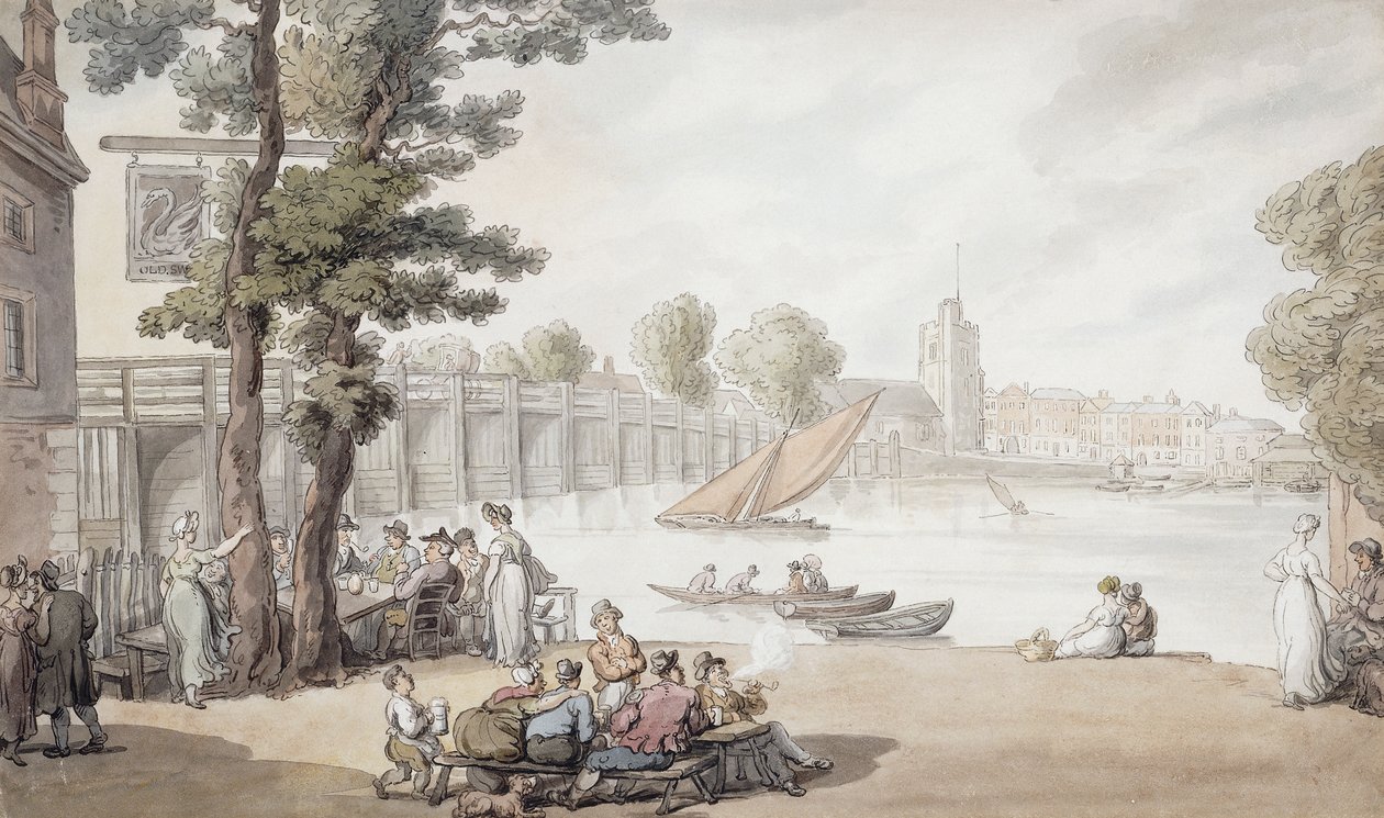 The Old Swan Inn, z widokiem na most Putney, autorstwa Thomas Rowlandson