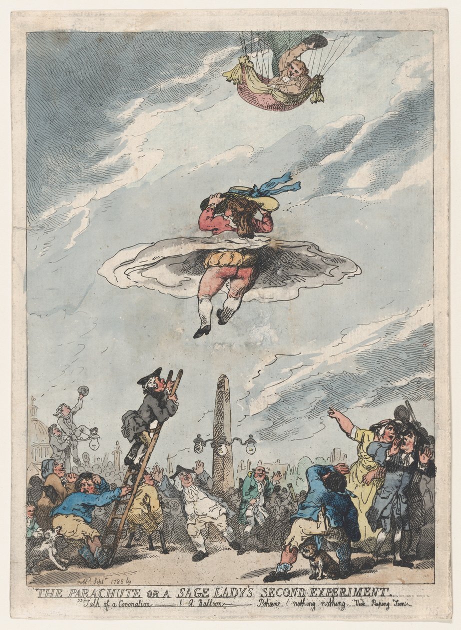 Spadochron lub drugi eksperyment mędrca, wrzesień 1785, wrzesień 1785. autorstwa Thomas Rowlandson