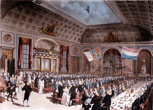Kolacja Patriotyczna w City of London Tavern, autorstwa Thomas Rowlandson