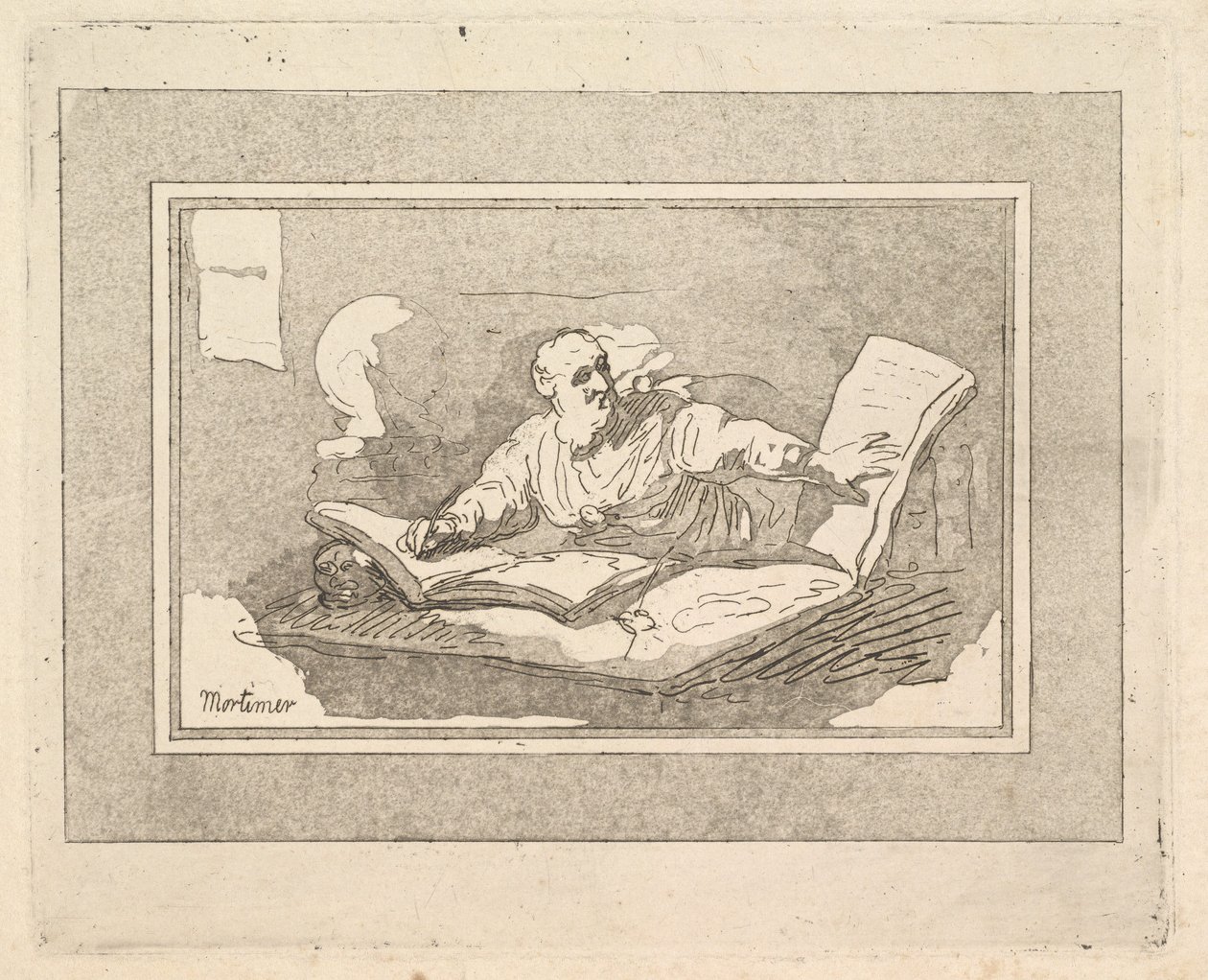 Książka do przepisywania filozofa z brodatym starcem, 1783-87. autorstwa Thomas Rowlandson
