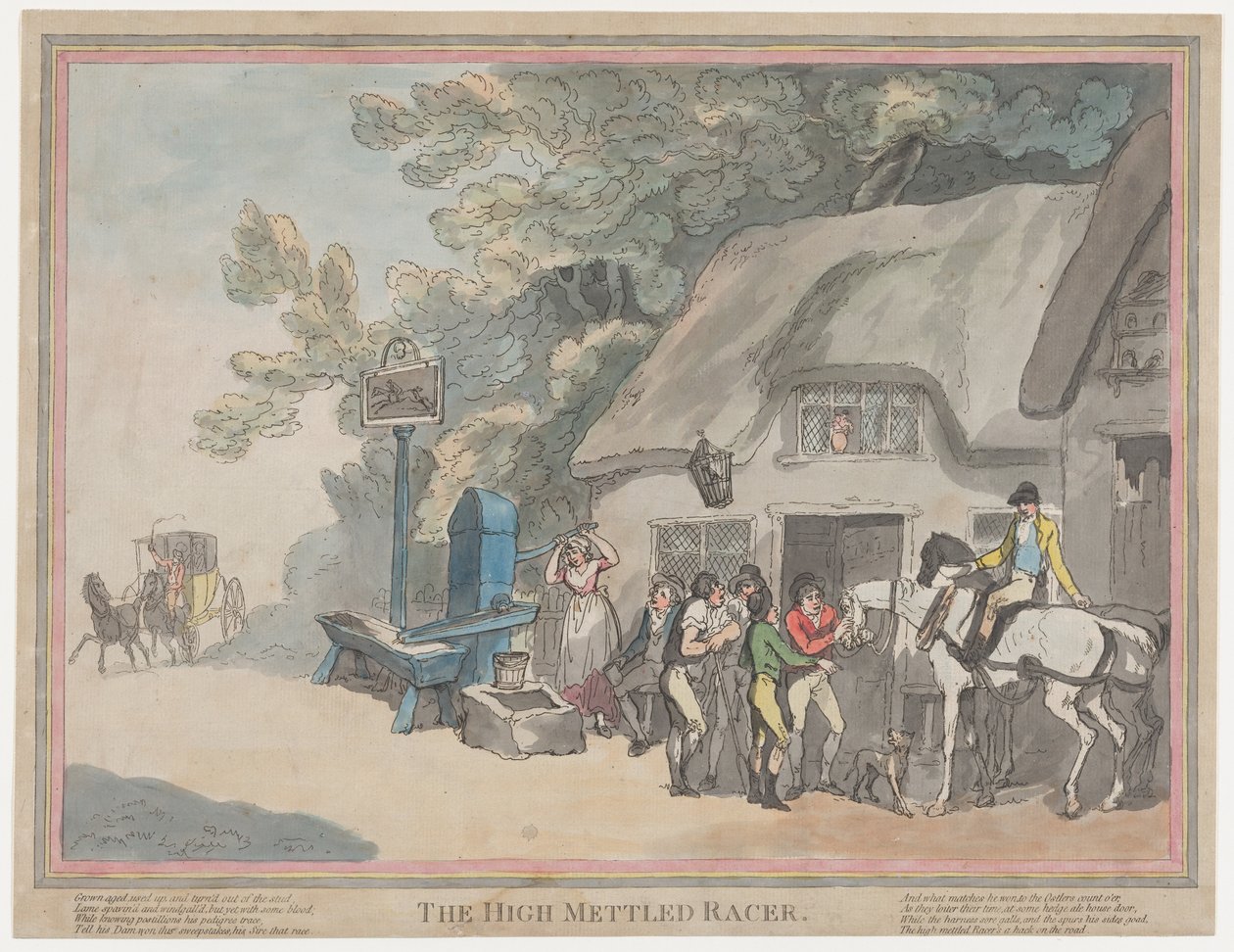„Koń pocztowy” (z książki „Życie konia wyścigowego, czyli pełen temperamentu zawodnik”) autorstwa Thomas Rowlandson
