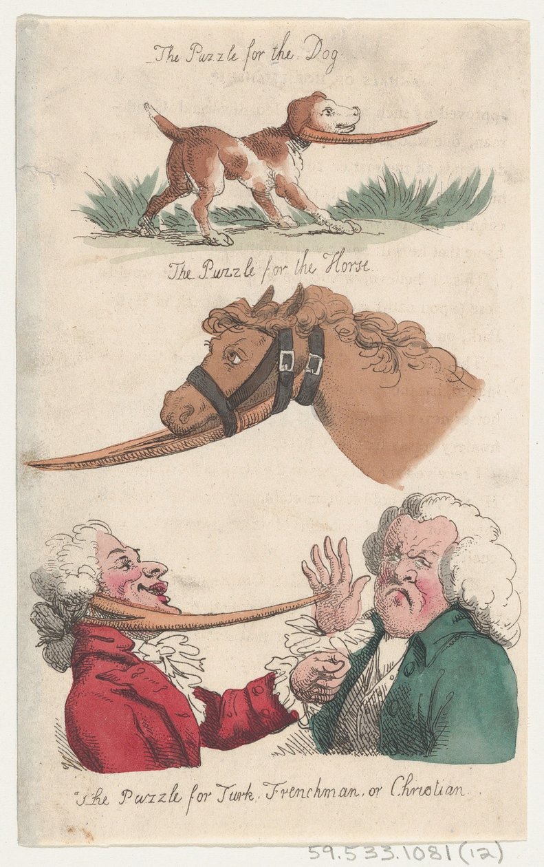 Zagadka dla psa, Zagadka dla konia, Zagadka dla Turka, Francuza lub Chrisa..., 1808. autorstwa Thomas Rowlandson