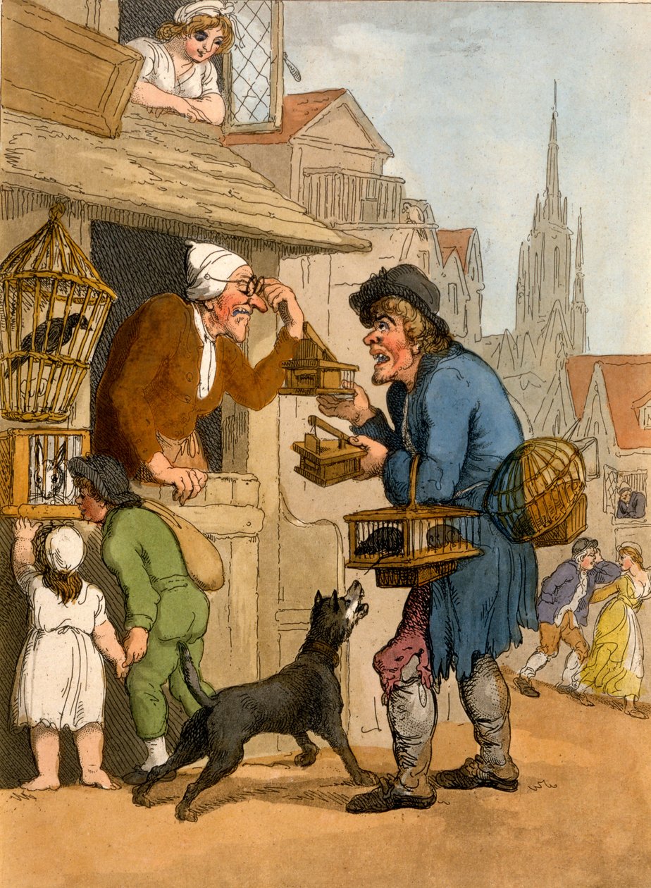 Sprzedawca pułapek na szczury z Cries of London, 1799 (akwatinta ręcznie kolorowana) autorstwa Thomas Rowlandson