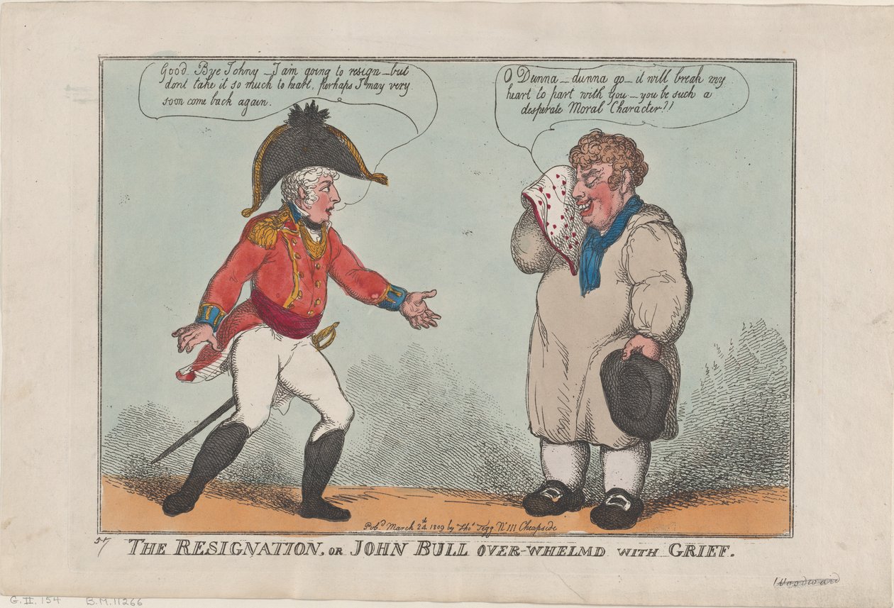 Rezygnacja, czyli John Bull Over-Whelmed with Grief, 24 marca 1809., 24 marca 1809. autorstwa Thomas Rowlandson