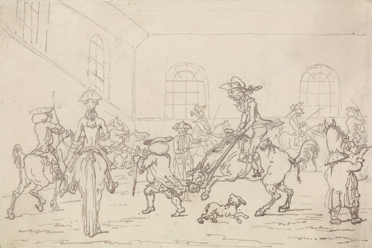 Szkoła Jazdy (pióro i atrament na papierze) autorstwa Thomas Rowlandson