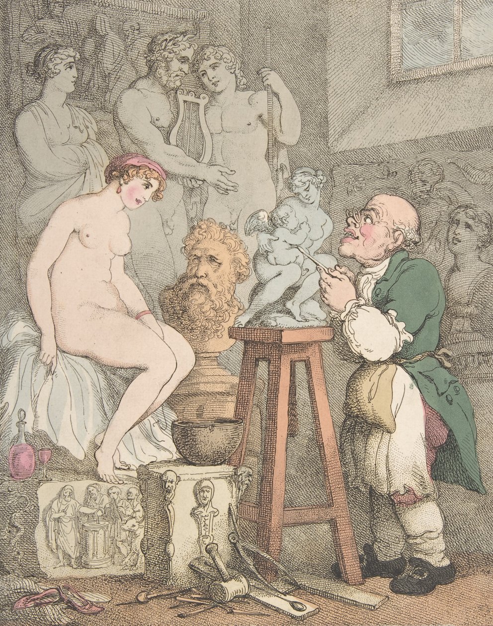Rzeźbiarz [Przygotowania do Akademii, stary Joseph Nollekens i jego Wenus], ok. 201 1800., ca. 1800 autorstwa Thomas Rowlandson