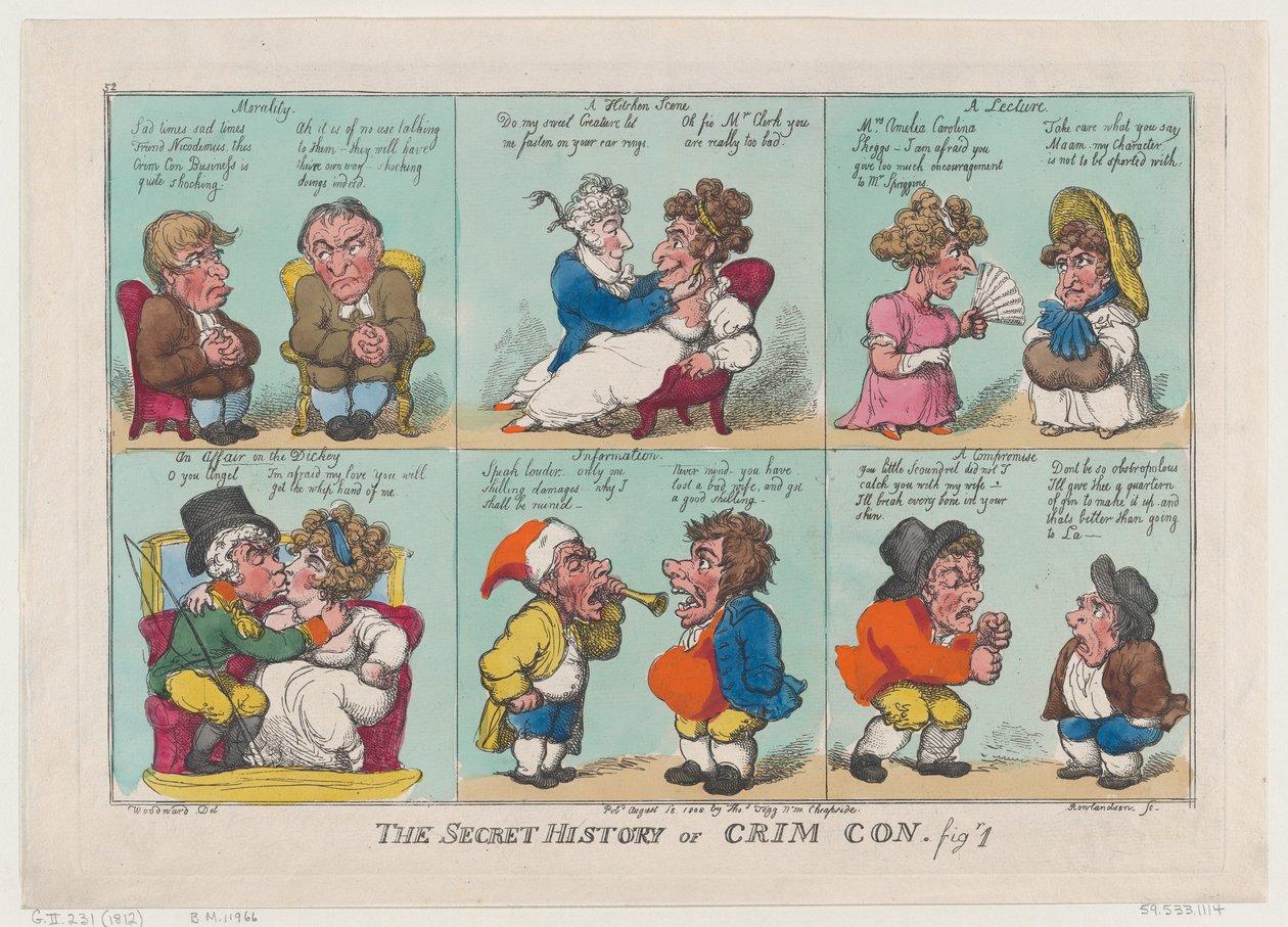 The Secret History of Crim Con, ryc. 1, 18 sierpnia 1808 r., 18 sierpnia 1808 r. autorstwa Thomas Rowlandson