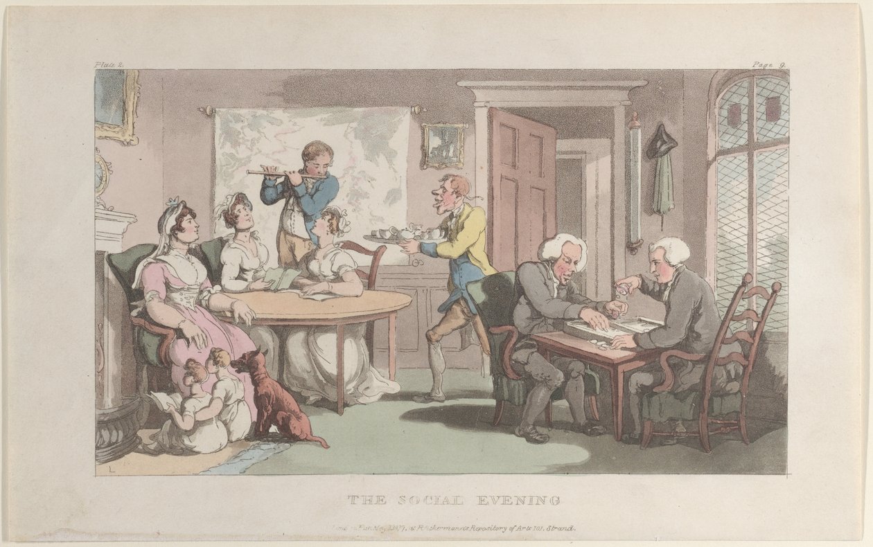 Wieczór towarzyski z Wikariusza Wakefielda, 1 maja 1817, 1 maja 1817. autorstwa Thomas Rowlandson