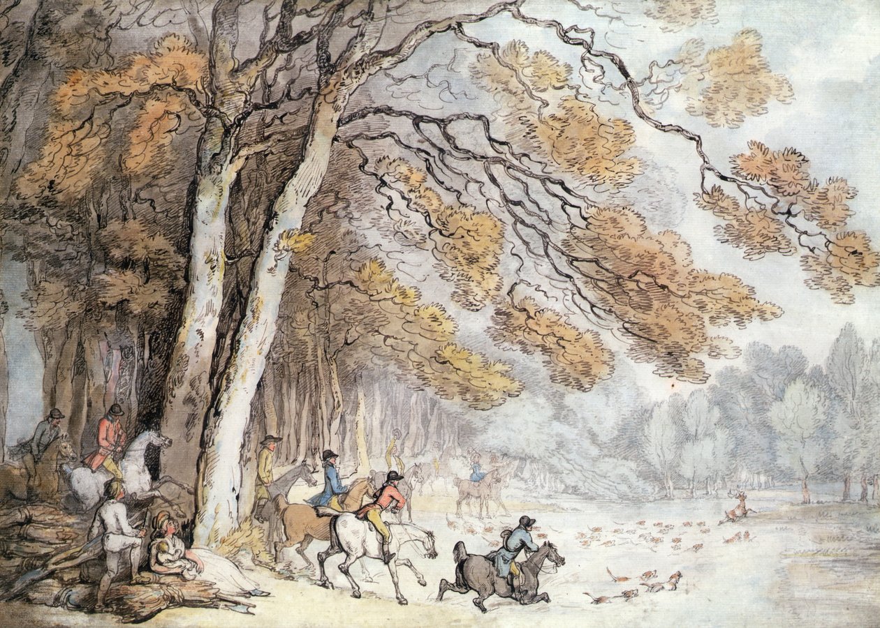 Polowanie na jelenia (pióro i akwarela na papierze) autorstwa Thomas Rowlandson