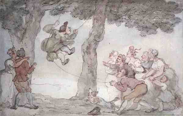 Huśtawka (tusz, akwarela i ołówek na papierze) autorstwa Thomas Rowlandson