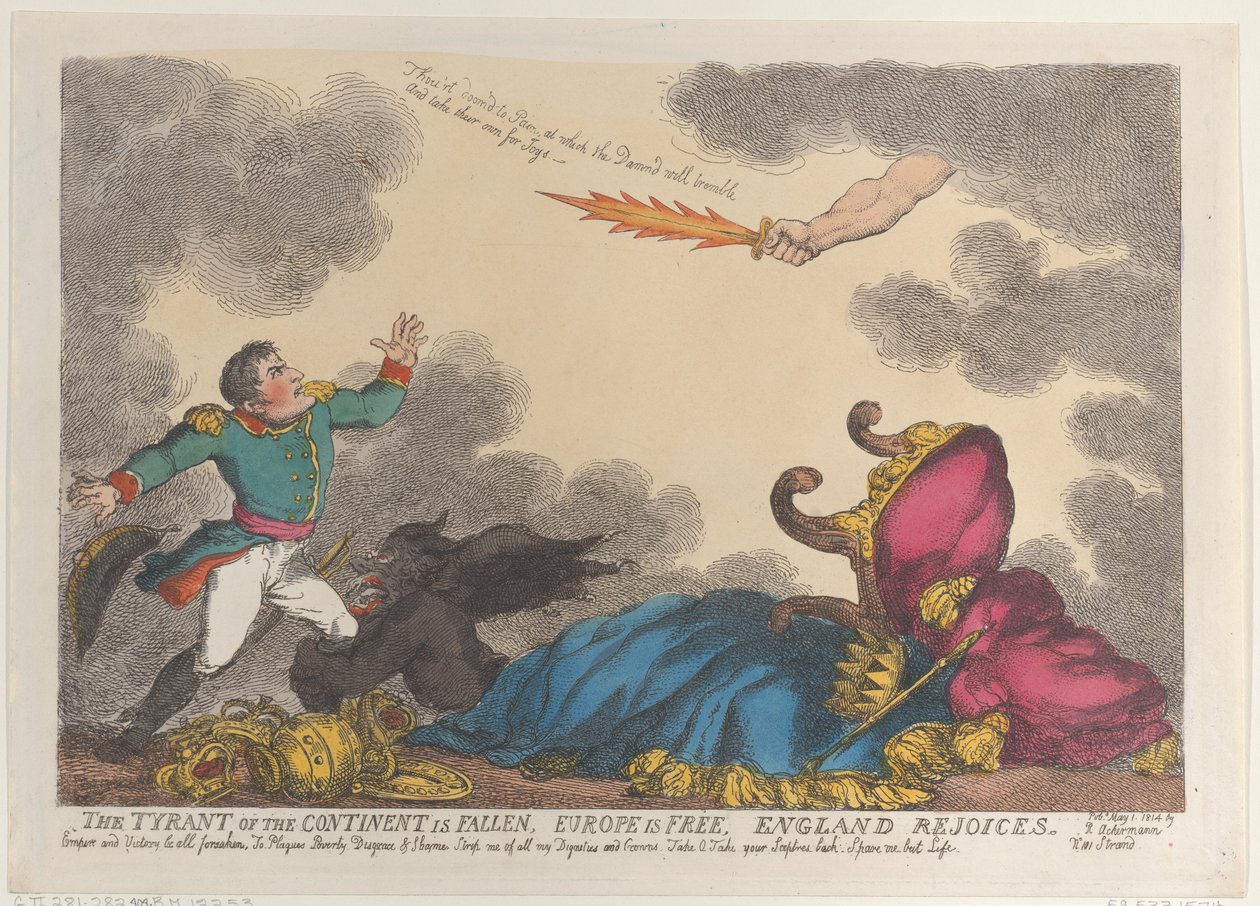 Tyran kontynentu upadł, Europa jest wolna, Anglia raduje się, 1 maja 1814, 1 maja 1814. autorstwa Thomas Rowlandson